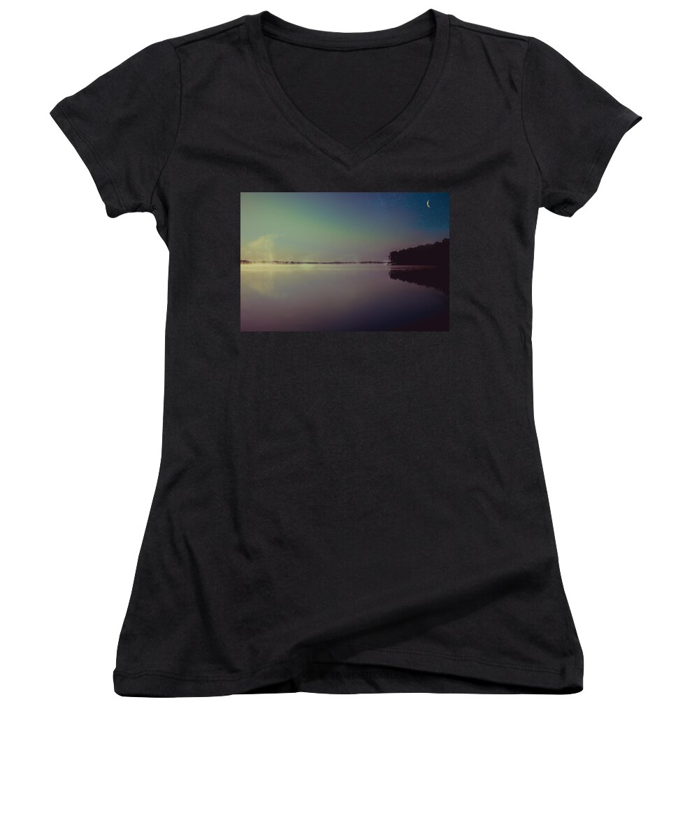 Fog Women's V-Neck featuring the photograph Peaceful Sunrise by Jessica Brown