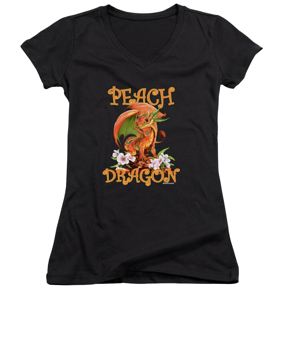 Peach Women's V-Neck featuring the digital art Peach Dragon by Stanley Morrison