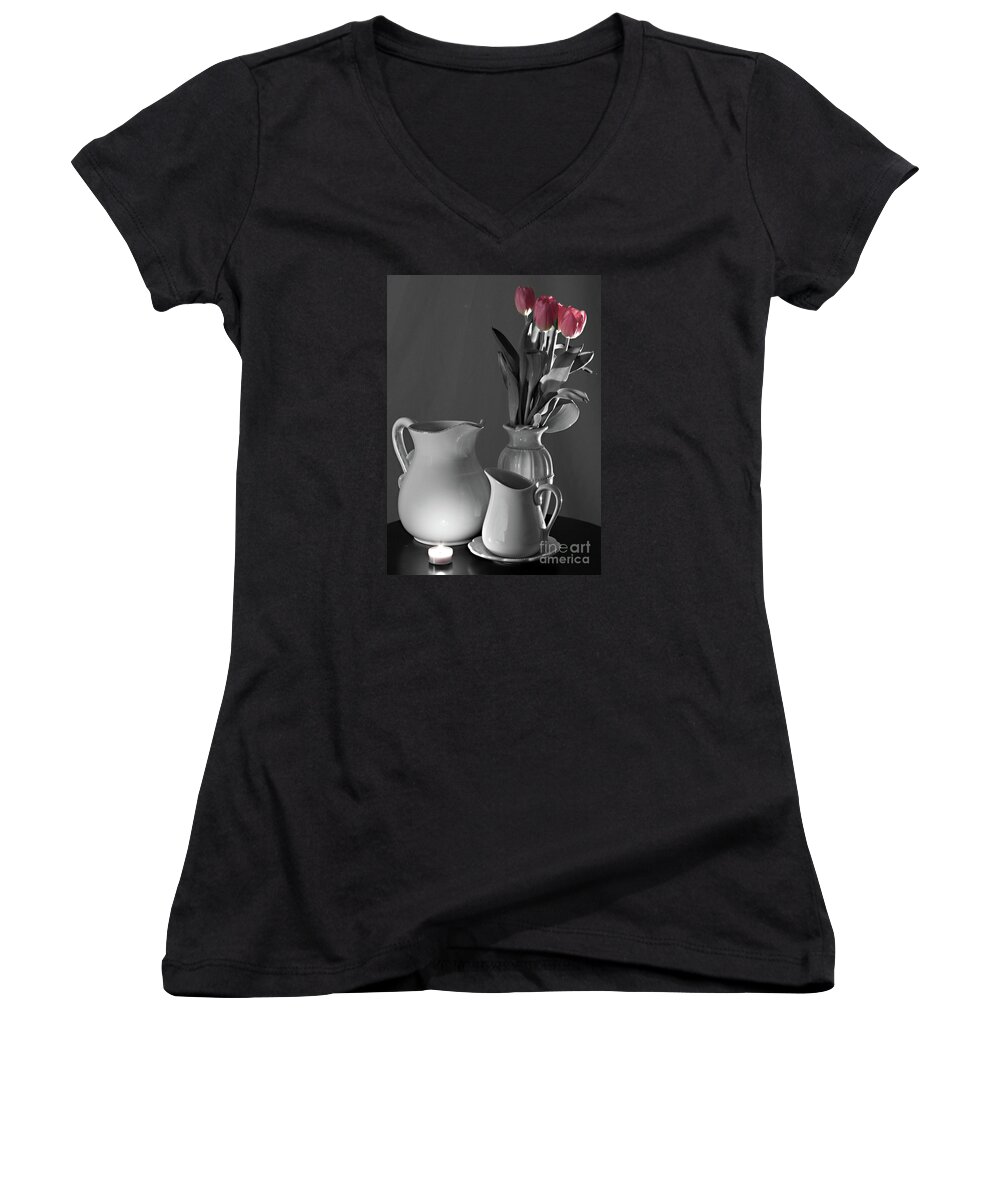 Still Life Women's V-Neck featuring the photograph Peeking in thru the Window by Sherry Hallemeier