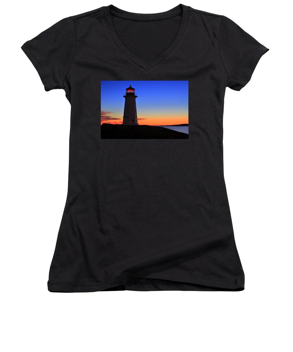 Canada Women's V-Neck featuring the photograph Peggy's Point Lighthouse, Nova Scotia by Gary Corbett