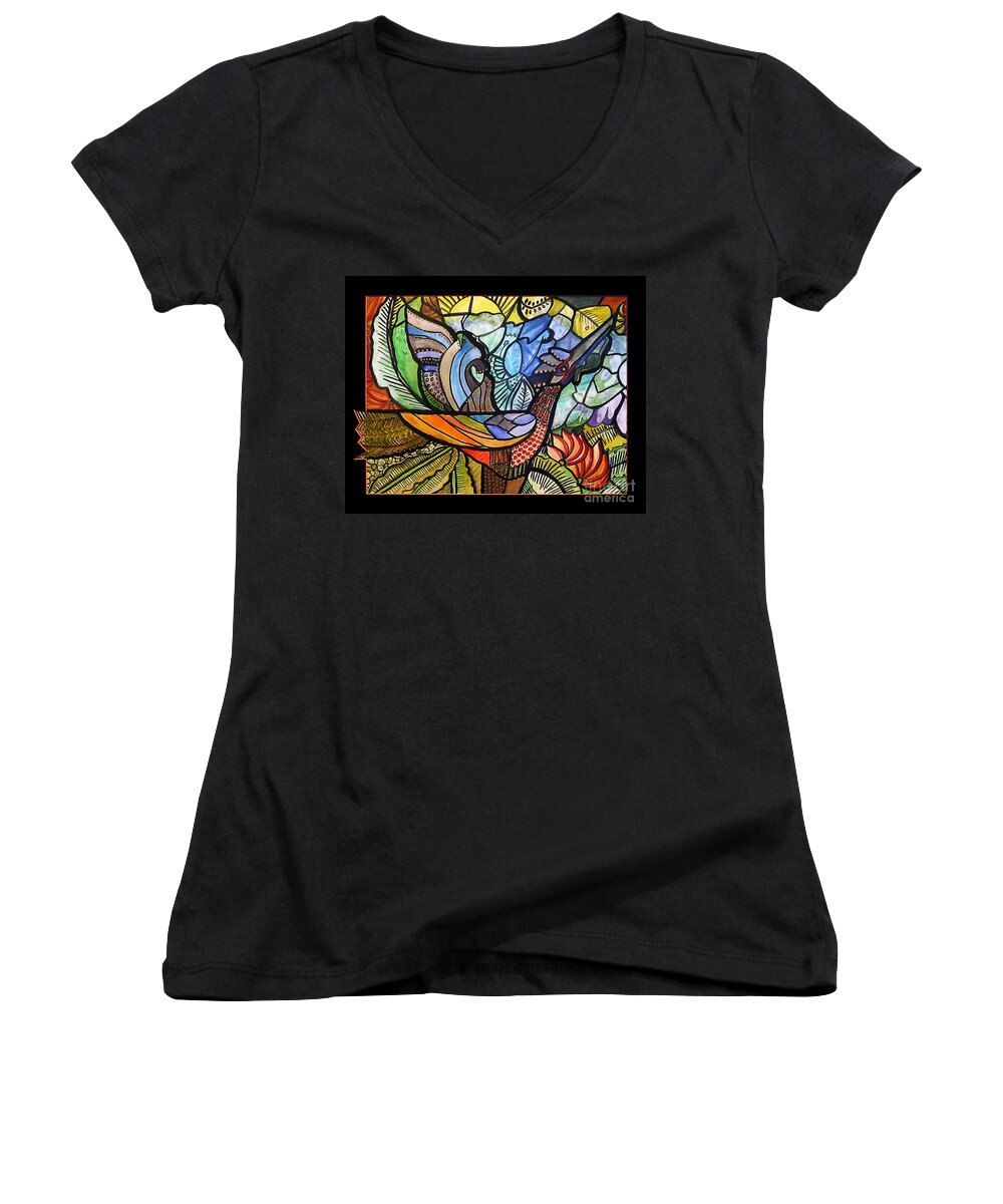 Phoenix Women's V-Neck featuring the painting Phoenix Rising by Marilyn Brooks