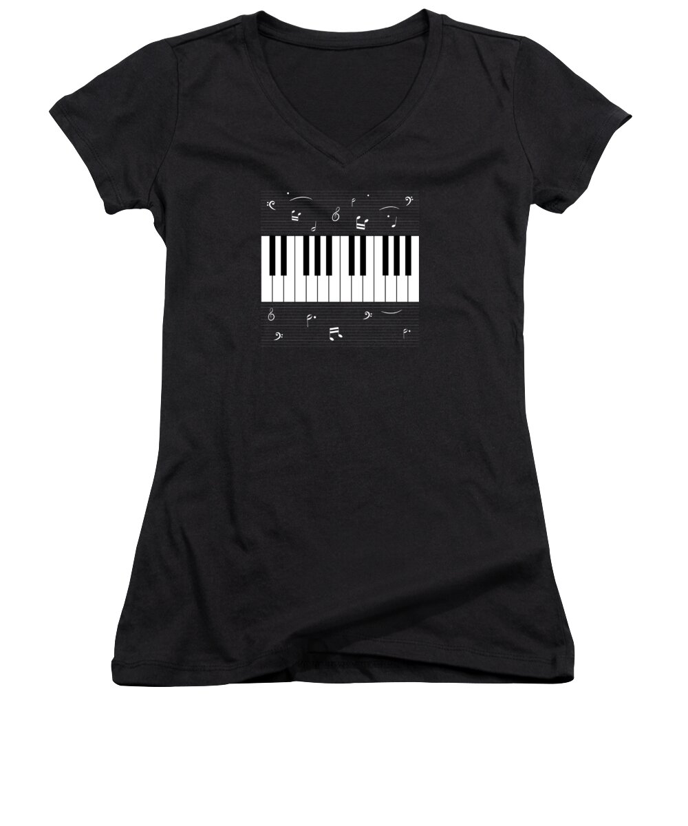 Abstract Women's V-Neck featuring the digital art Piano And Music Background by Serena King
