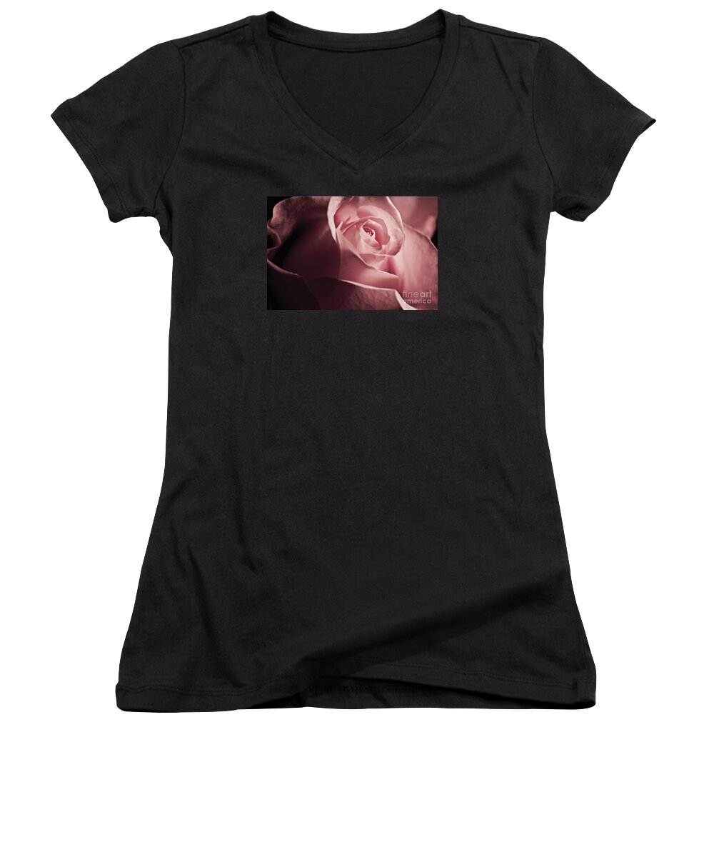 Screensaver Women's V-Neck featuring the photograph Pink Rose by Micah May