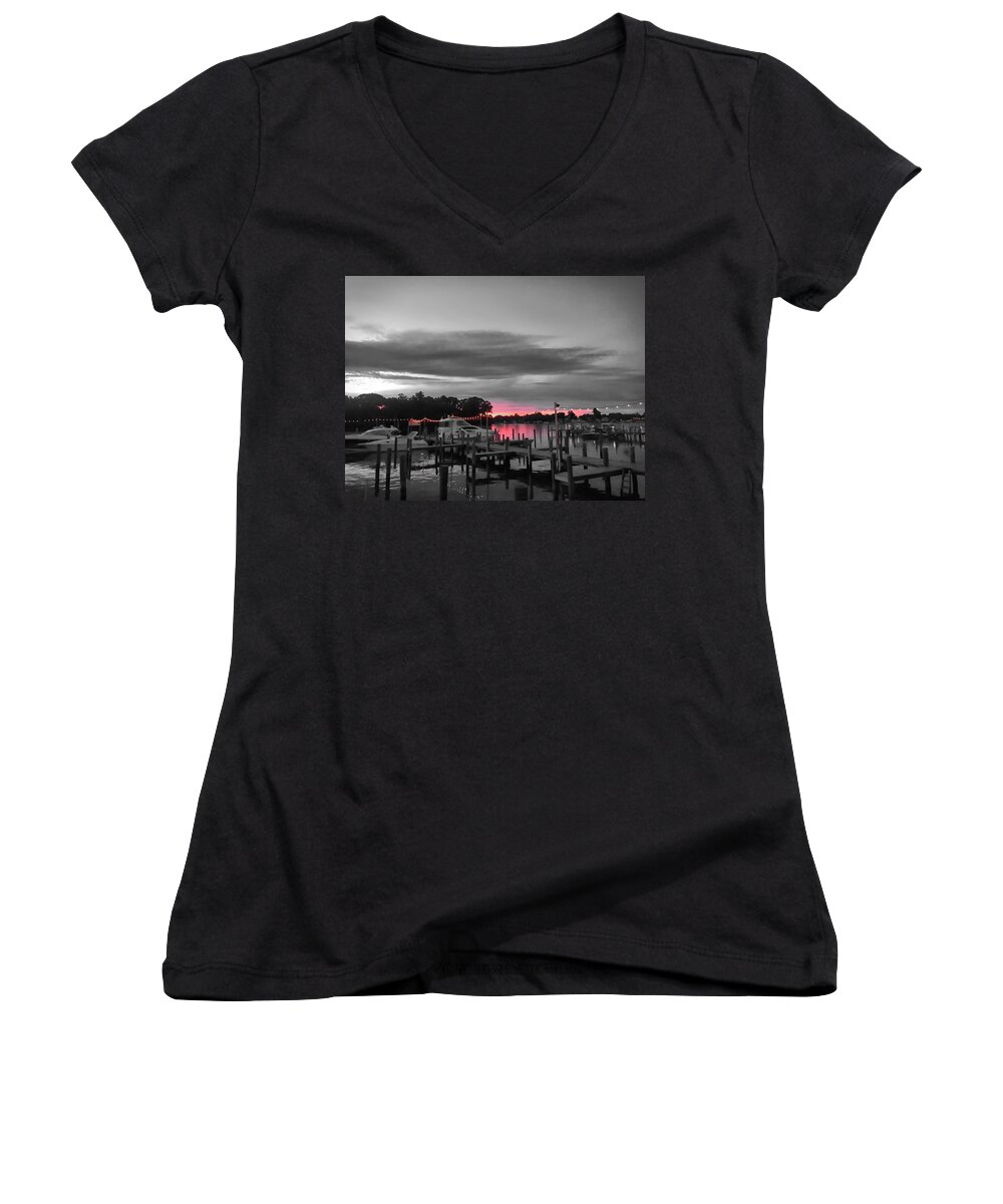 Pink Women's V-Neck featuring the photograph Pink Sunset by Chris Montcalmo