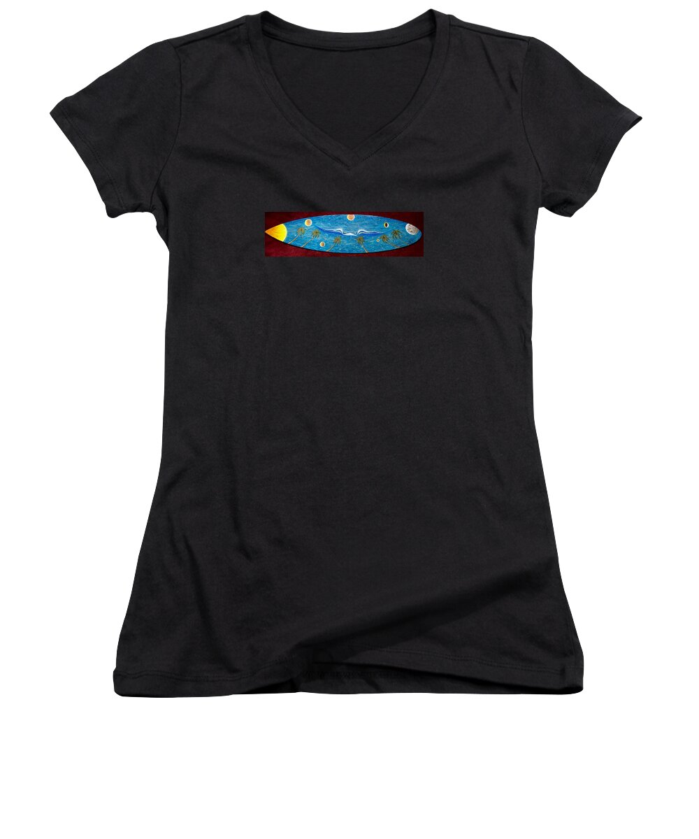 Planet Surf Women's V-Neck featuring the painting Planet surf by Paul Carter
