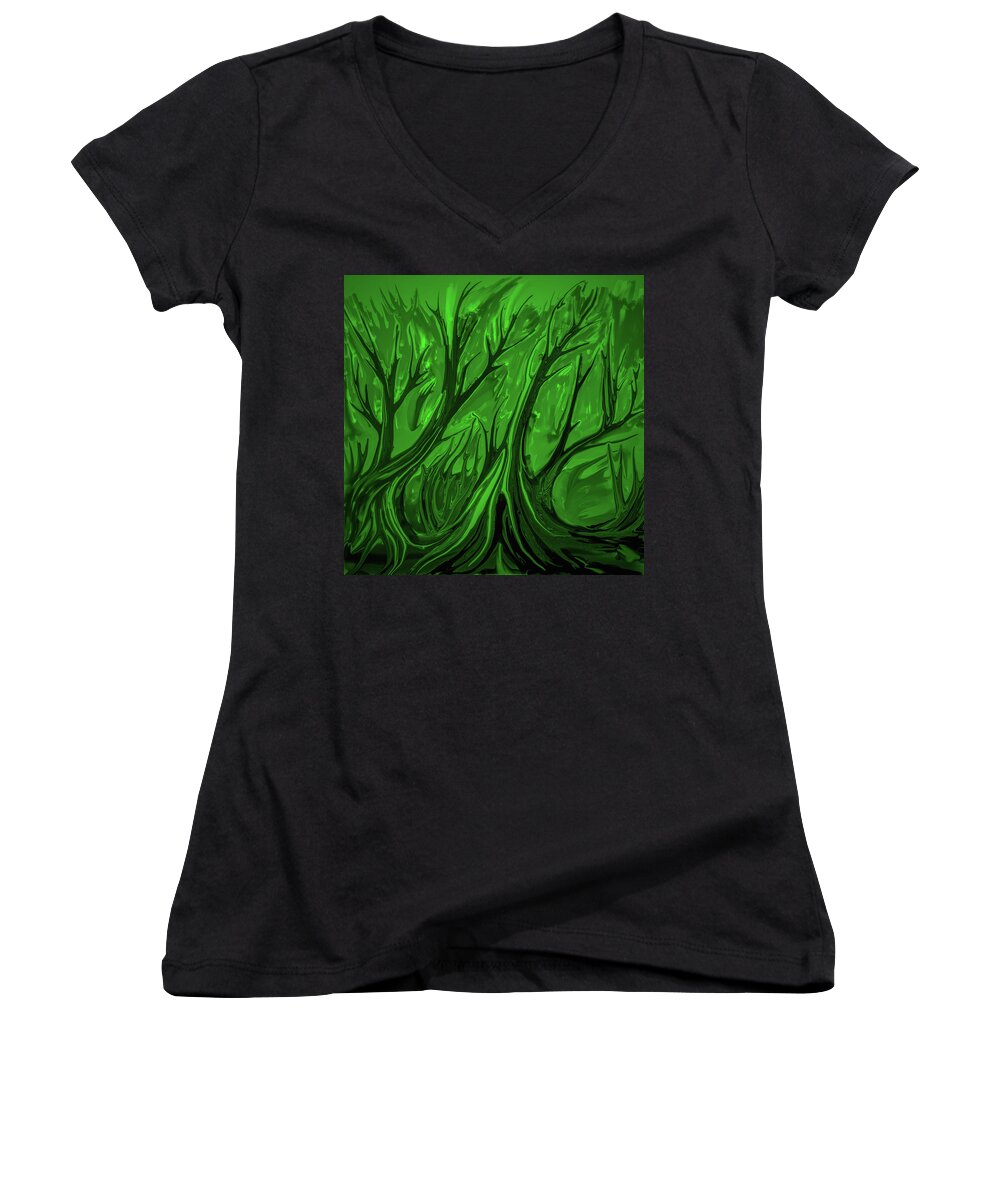Play Women's V-Neck featuring the digital art Play green #h6 by Leif Sohlman