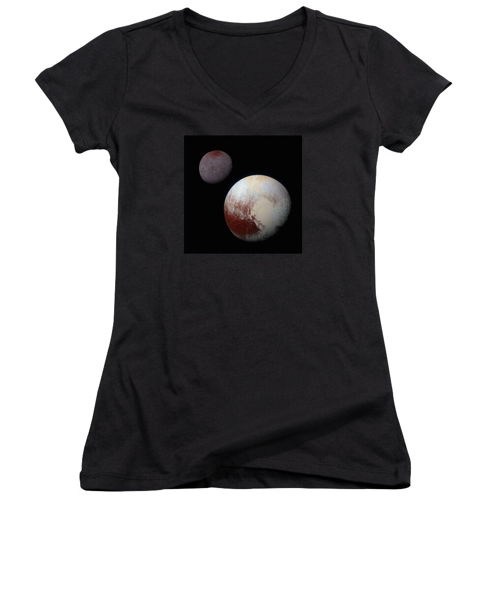 Pluto Women's V-Neck featuring the photograph Pluto and Charon #1 by Eric Glaser