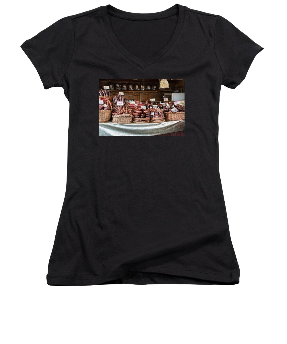 Central Europe Women's V-Neck featuring the photograph Poland Meat Market by Sharon Popek