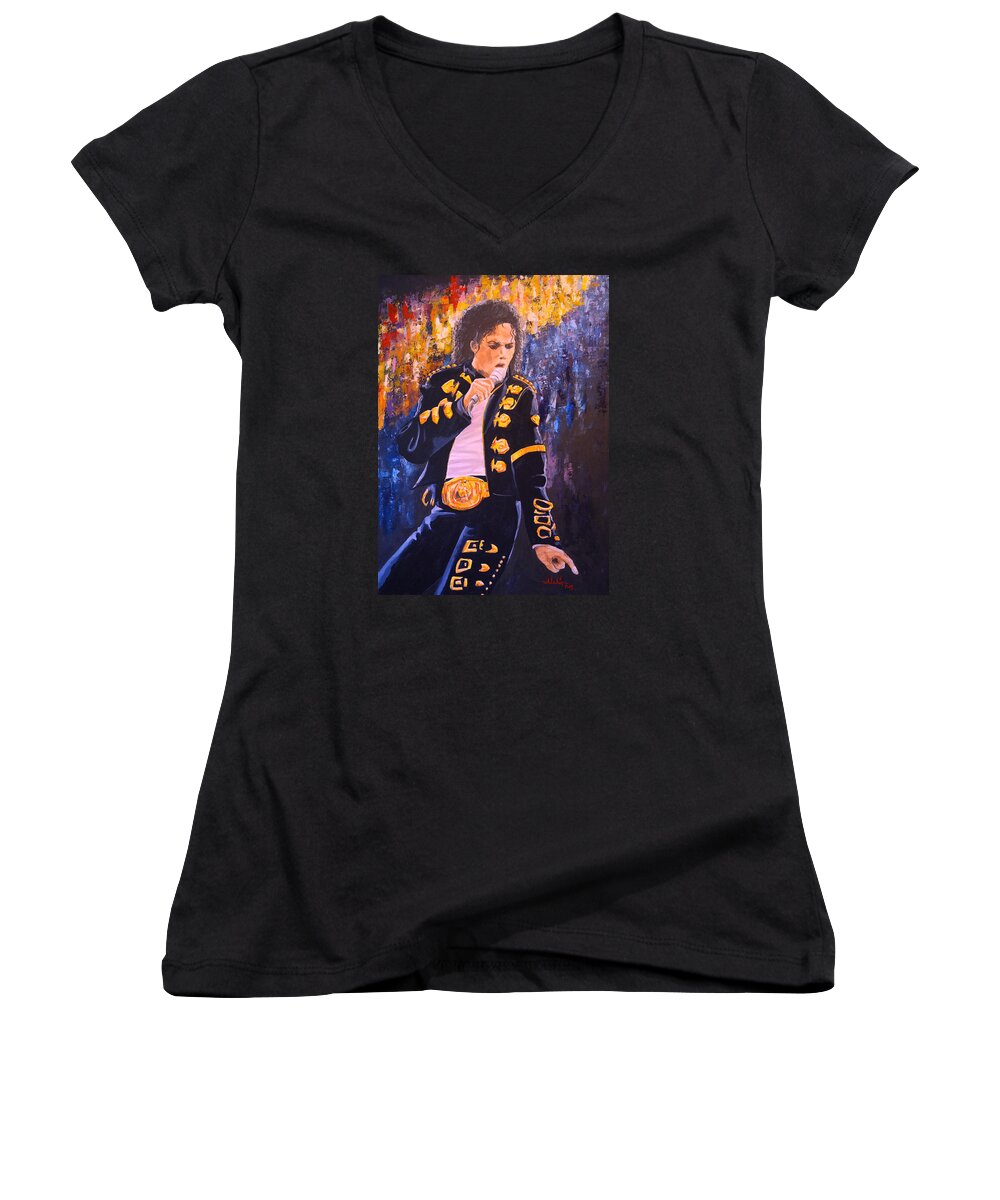 Pop Music Women's V-Neck featuring the painting Pop by Alan Lakin