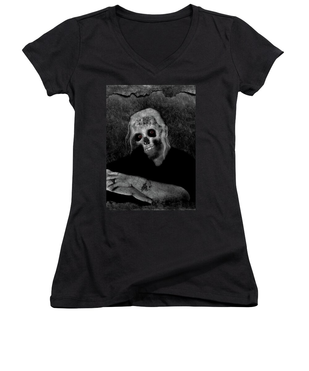 Portrait Women's V-Neck featuring the photograph Portrait of a Zombie by Amber Flowers