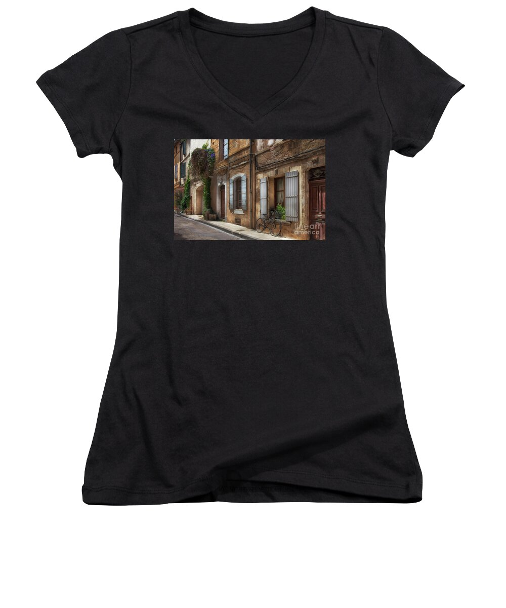Provence Women's V-Neck featuring the photograph Provence Street Scene by Timothy Johnson