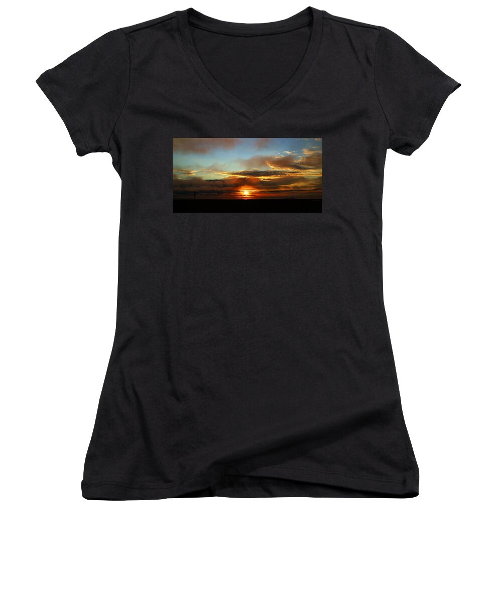 Sunset Women's V-Neck featuring the photograph Prudhoe Bay Sunset by Anthony Jones
