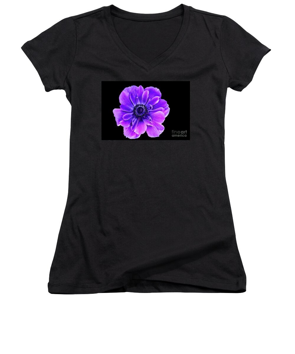 Purple Flower Women's V-Neck featuring the photograph Purple Anemone Flower by Mariola Bitner