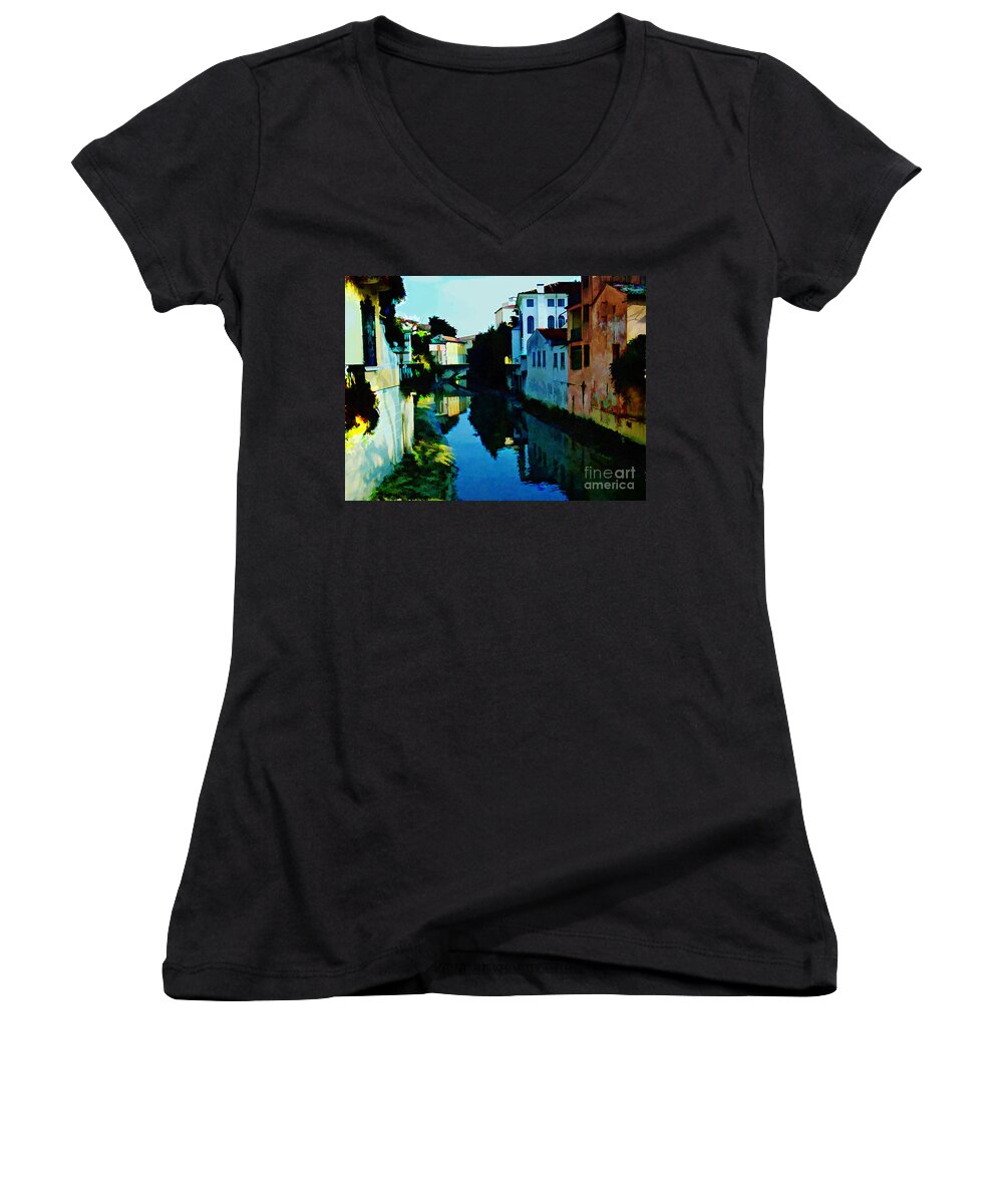 Architecture Women's V-Neck featuring the photograph Quaint on the Canal by Roberta Byram