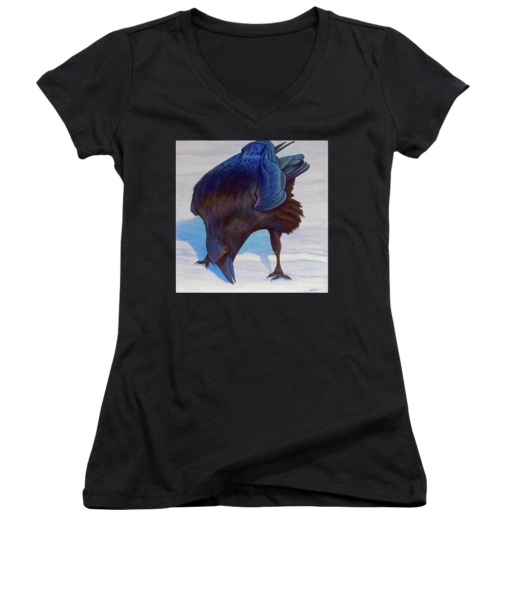 Raven Women's V-Neck featuring the painting Que Pasa by Brian Commerford