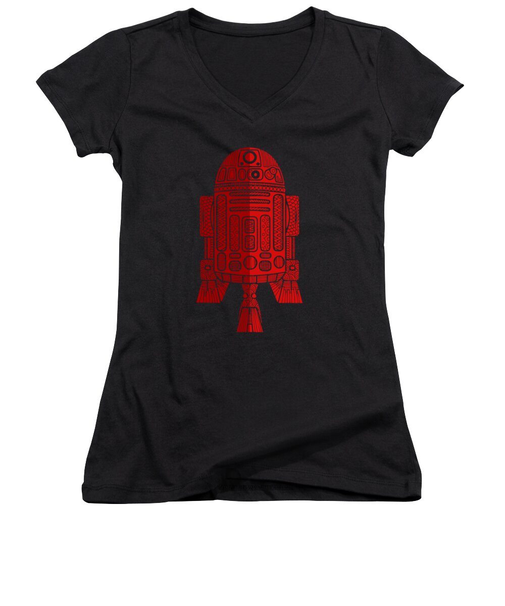R2d2 Women's V-Neck featuring the mixed media R2D2 - Star Wars Art - Red 2 by Studio Grafiikka