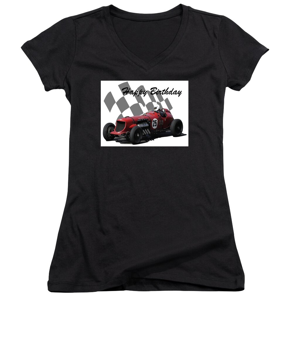Racing Car Women's V-Neck featuring the photograph Racing Car Birthday Card 3 by John Colley