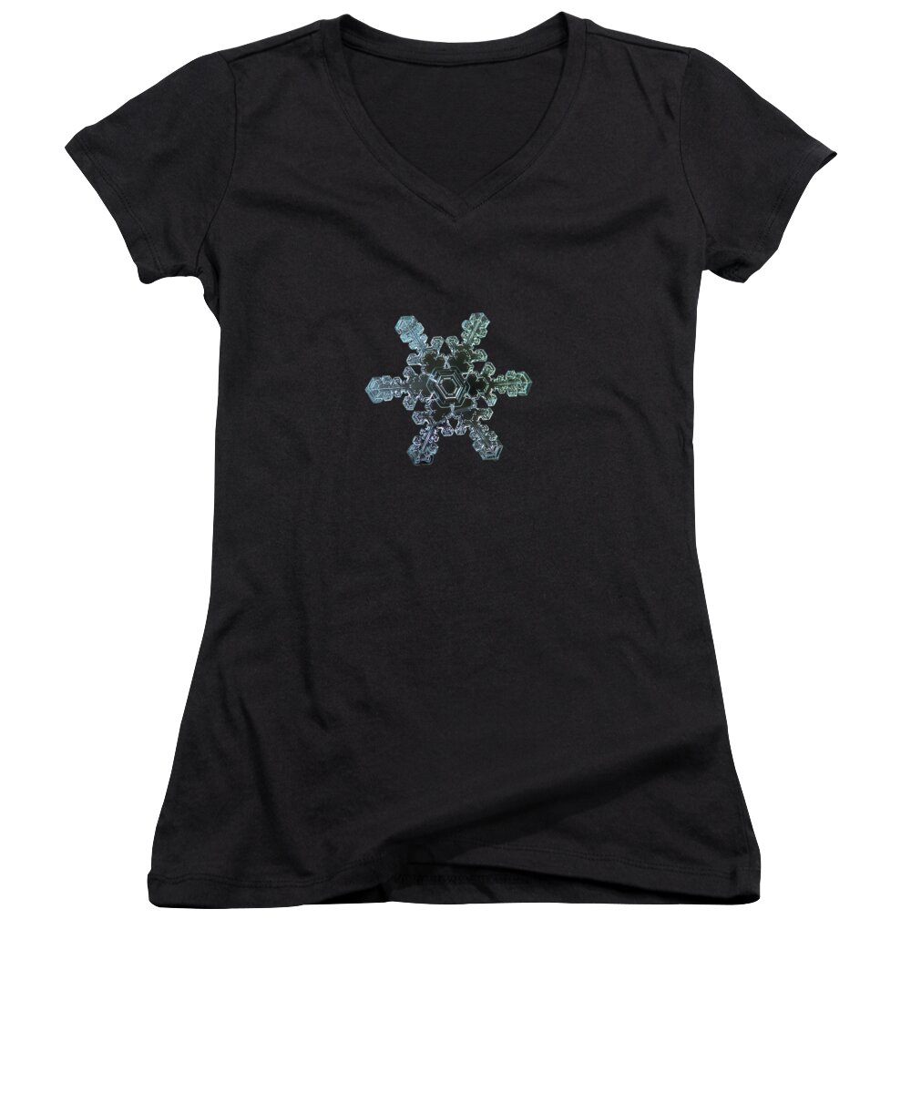 Snowflake Women's V-Neck featuring the photograph Real snowflake - Slight Asymmetry new by Alexey Kljatov