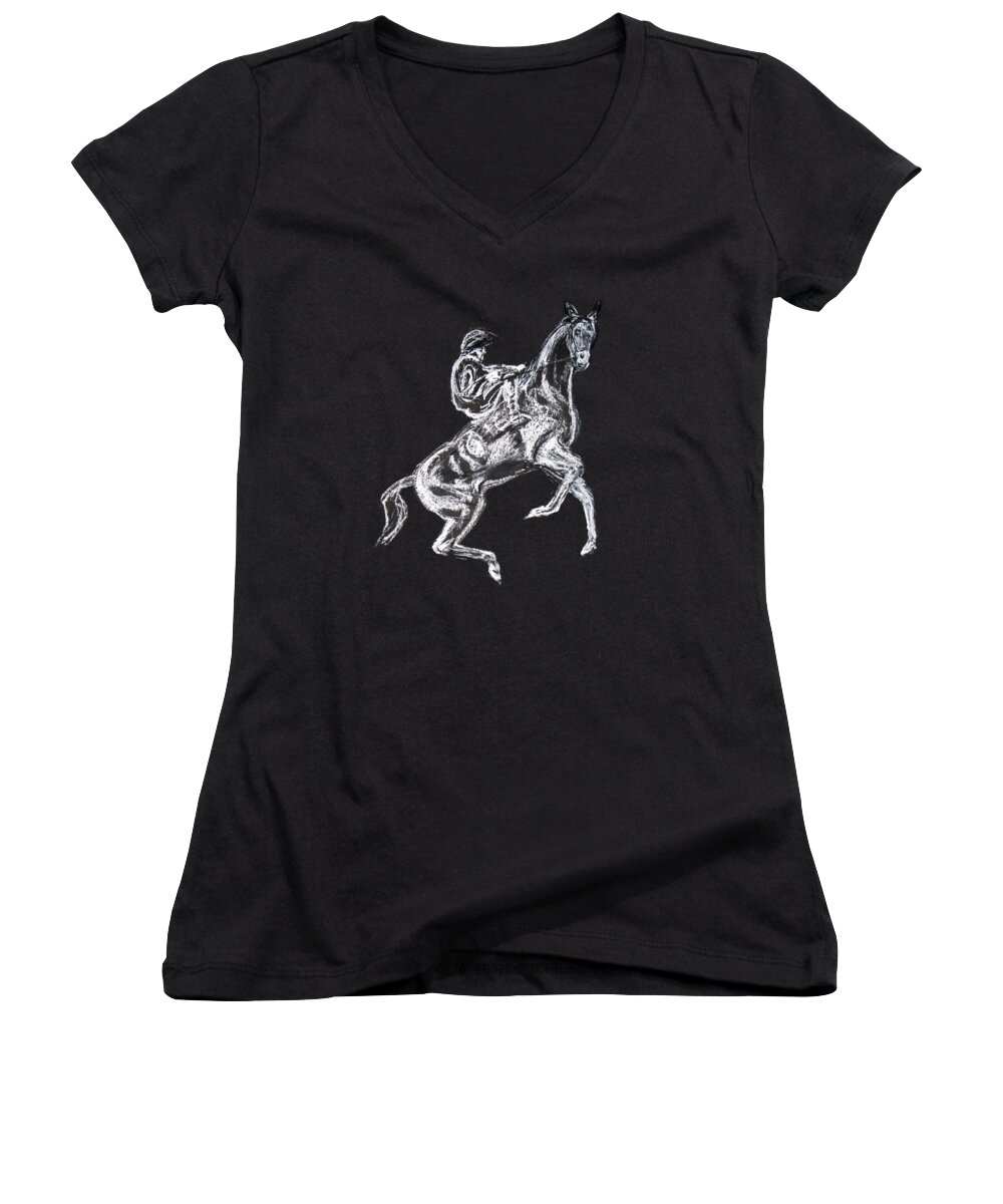 Horse Women's V-Neck featuring the drawing Rearing Horse by Tom Conway