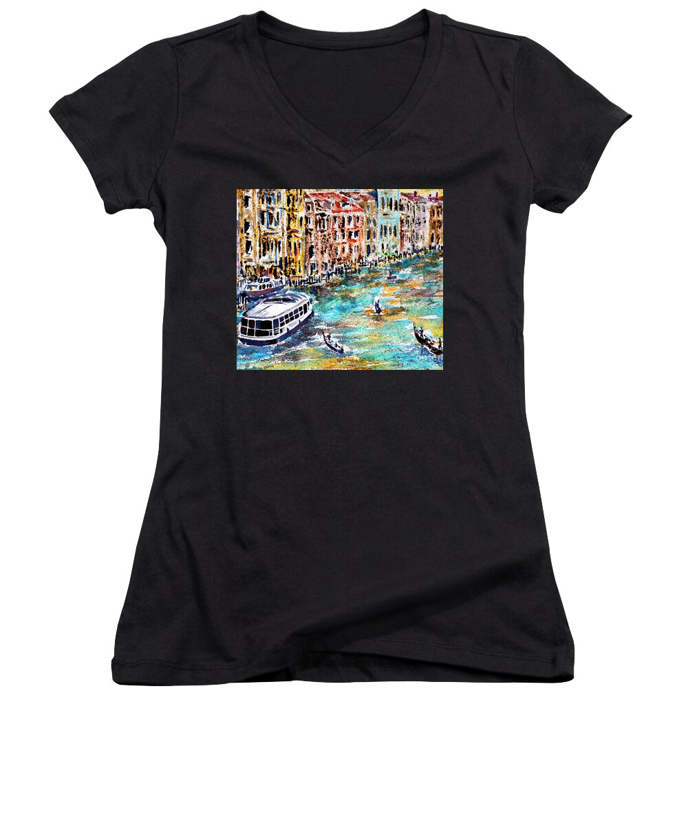  Women's V-Neck featuring the painting Recalling Venice 01 by Almo M
