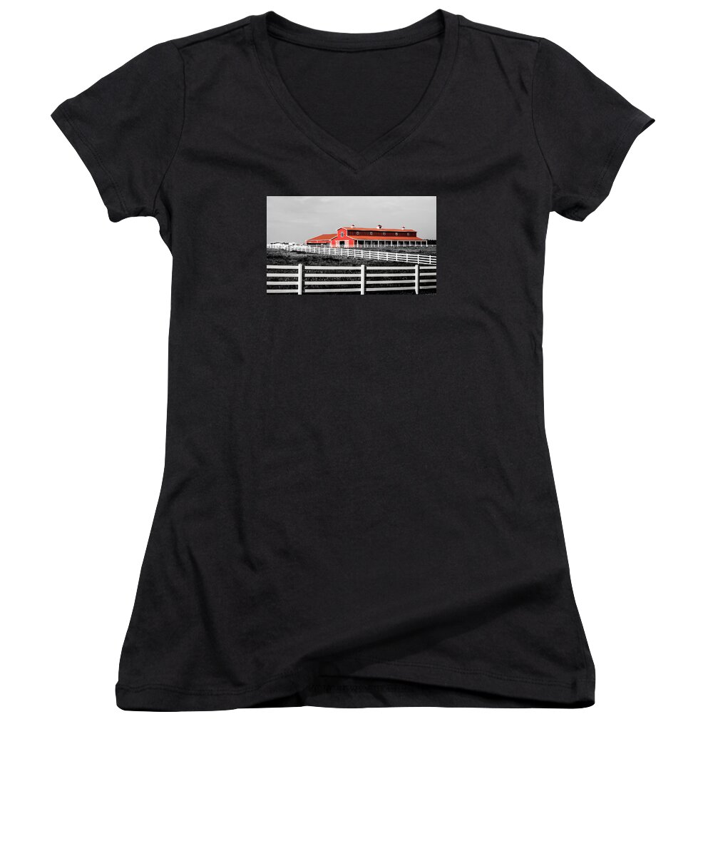 Barn Women's V-Neck featuring the photograph Red Barn by Parker Cunningham