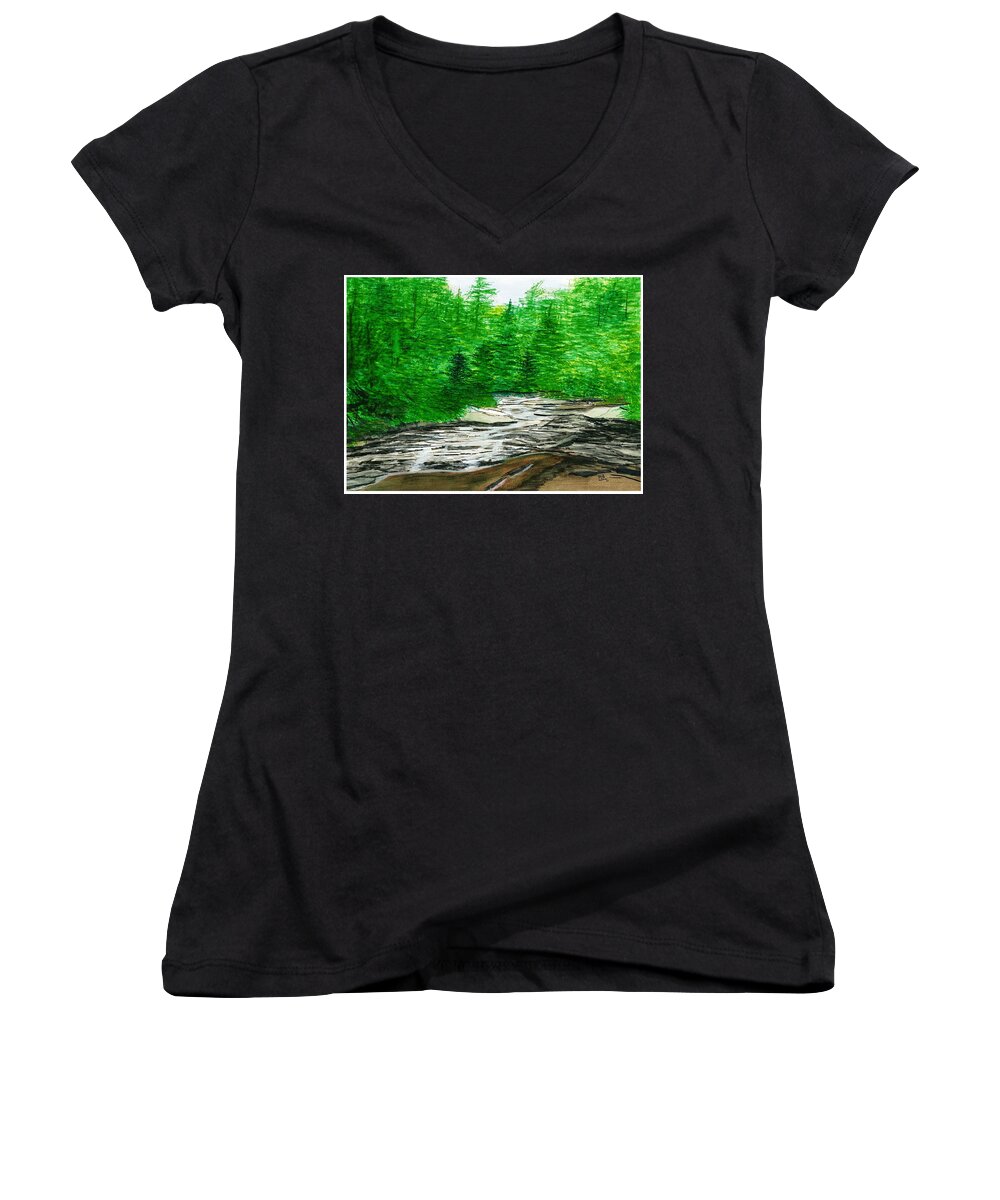 Landscape Women's V-Neck featuring the painting Red Creek by David Bartsch