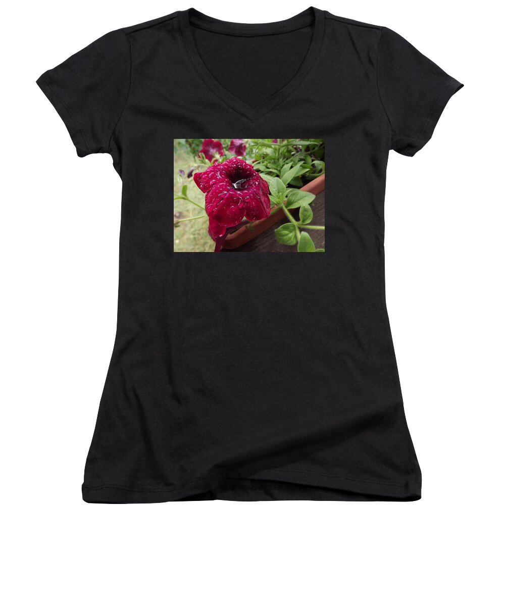 Flower Women's V-Neck featuring the photograph Red Deck by Richard Faulkner