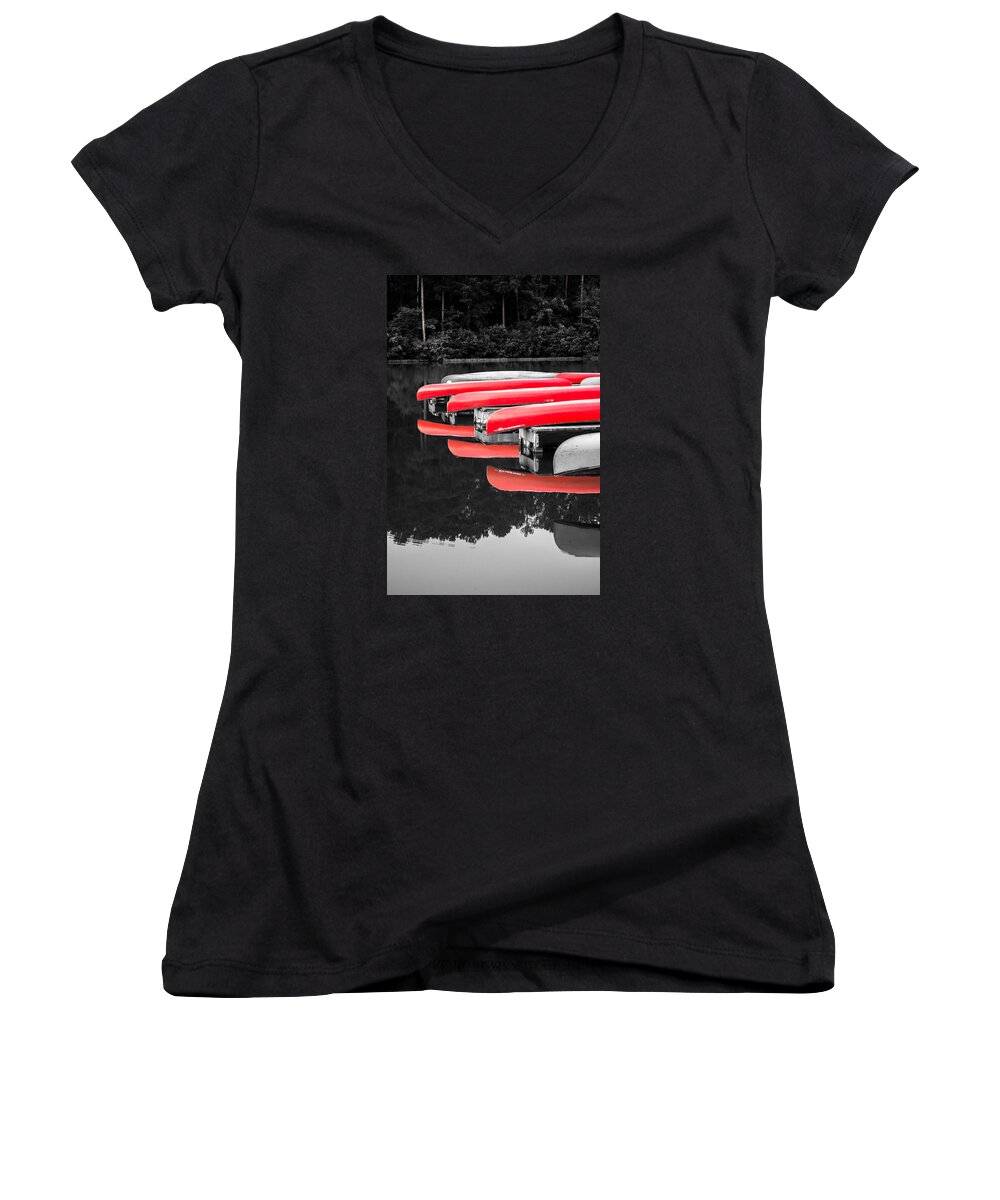 Canoe Women's V-Neck featuring the photograph Red Memories by Parker Cunningham