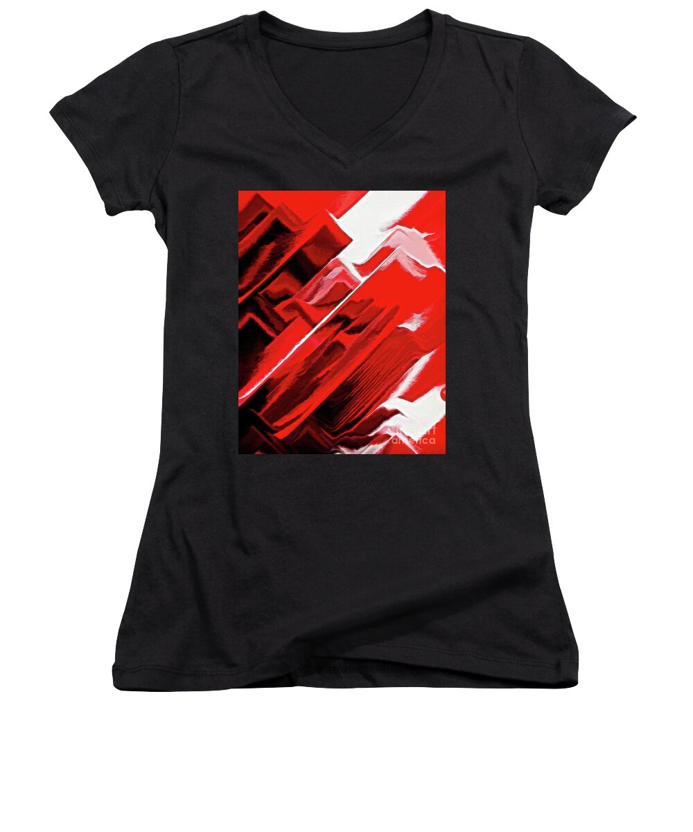 Abstract Women's V-Neck featuring the digital art Red Rose by Diana Mary Sharpton