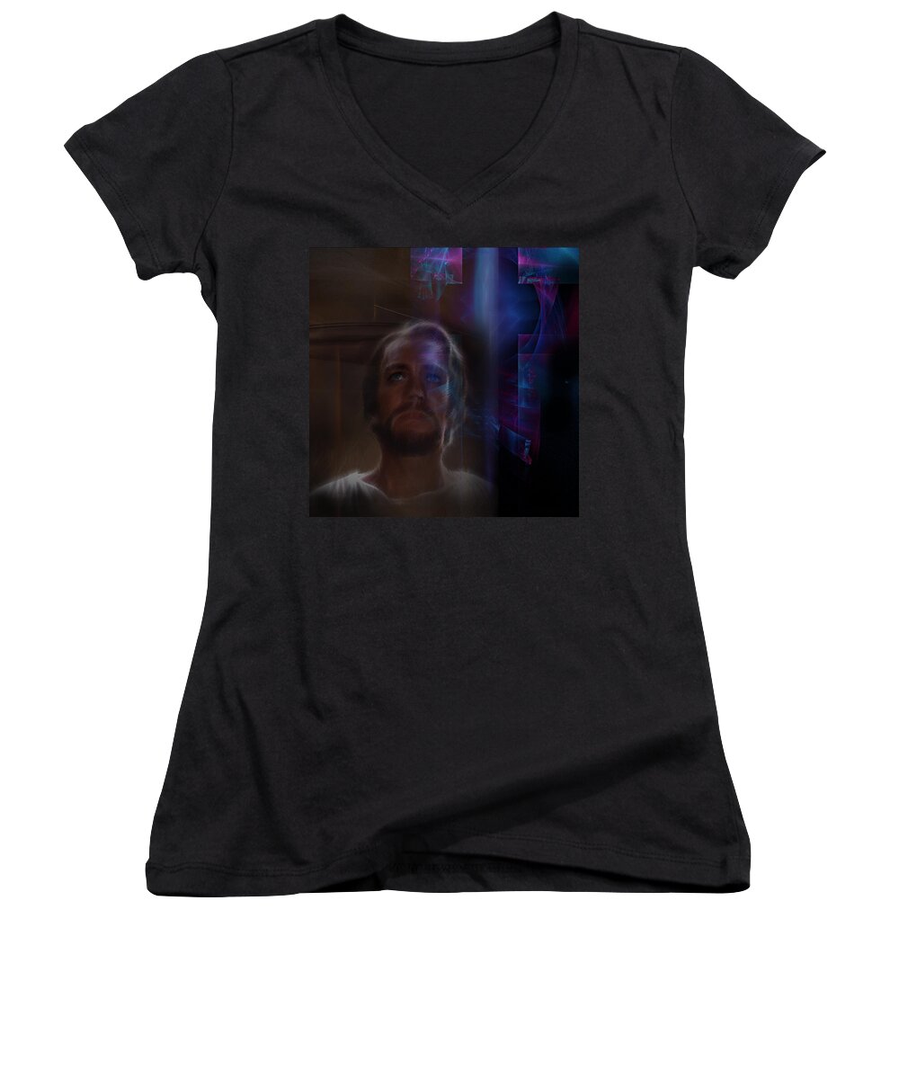 #fineartamerica Women's V-Neck featuring the painting Redeemer by Jackie Flaten