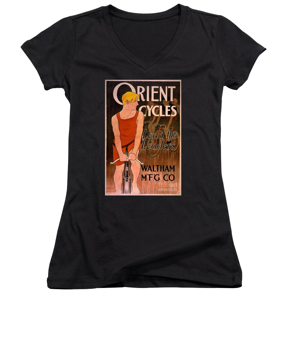 Retro Bicycle Ad 1890 Women's V-Neck featuring the photograph Retro Bicycle Ad 1890 by Padre Art