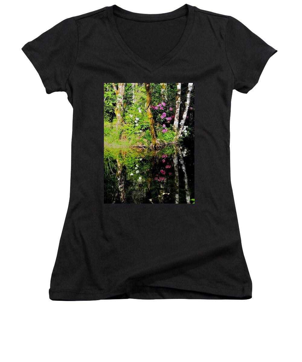 Flowers Women's V-Neck featuring the photograph Rhododendron Reflection by Tranquil Light Photography
