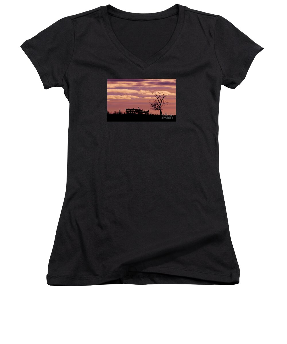 Sunset Women's V-Neck featuring the photograph Rickety by Terry Doyle