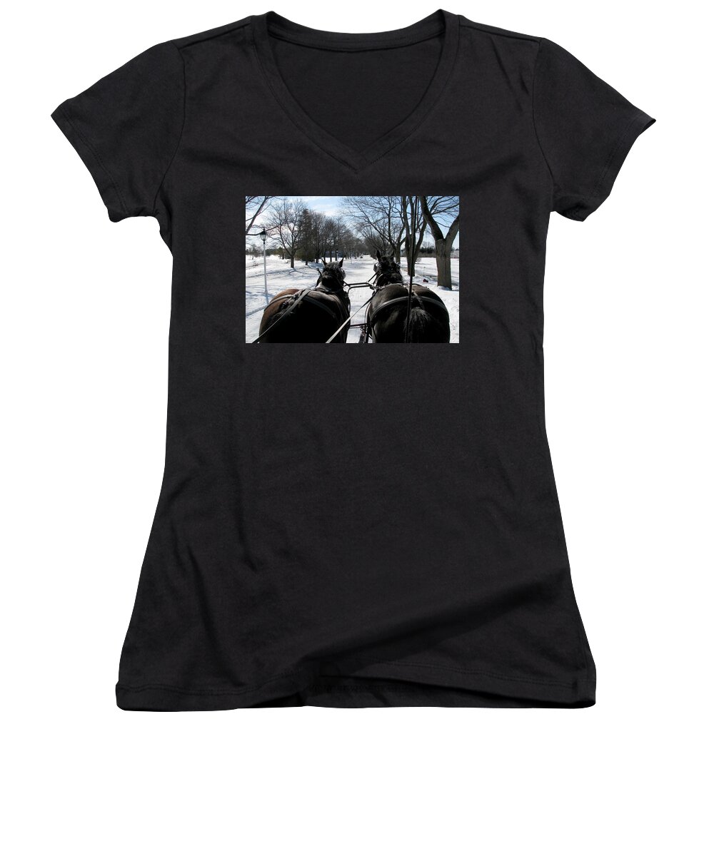 Winter Women's V-Neck featuring the photograph Riding into Town by Keith Stokes