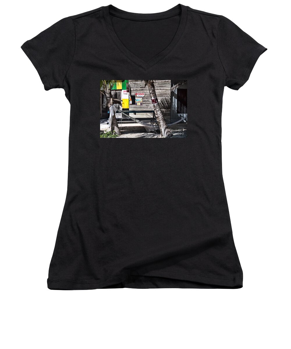 Abandoned Women's V-Neck featuring the photograph Rooms Available by Lawrence Burry