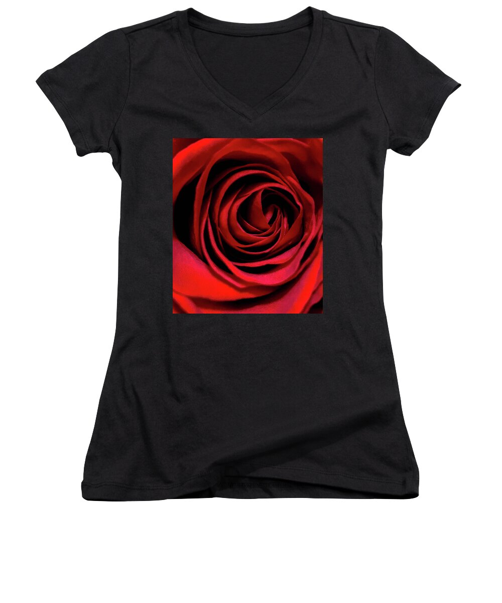 Red Women's V-Neck featuring the photograph Rose of Love by Steph Gabler