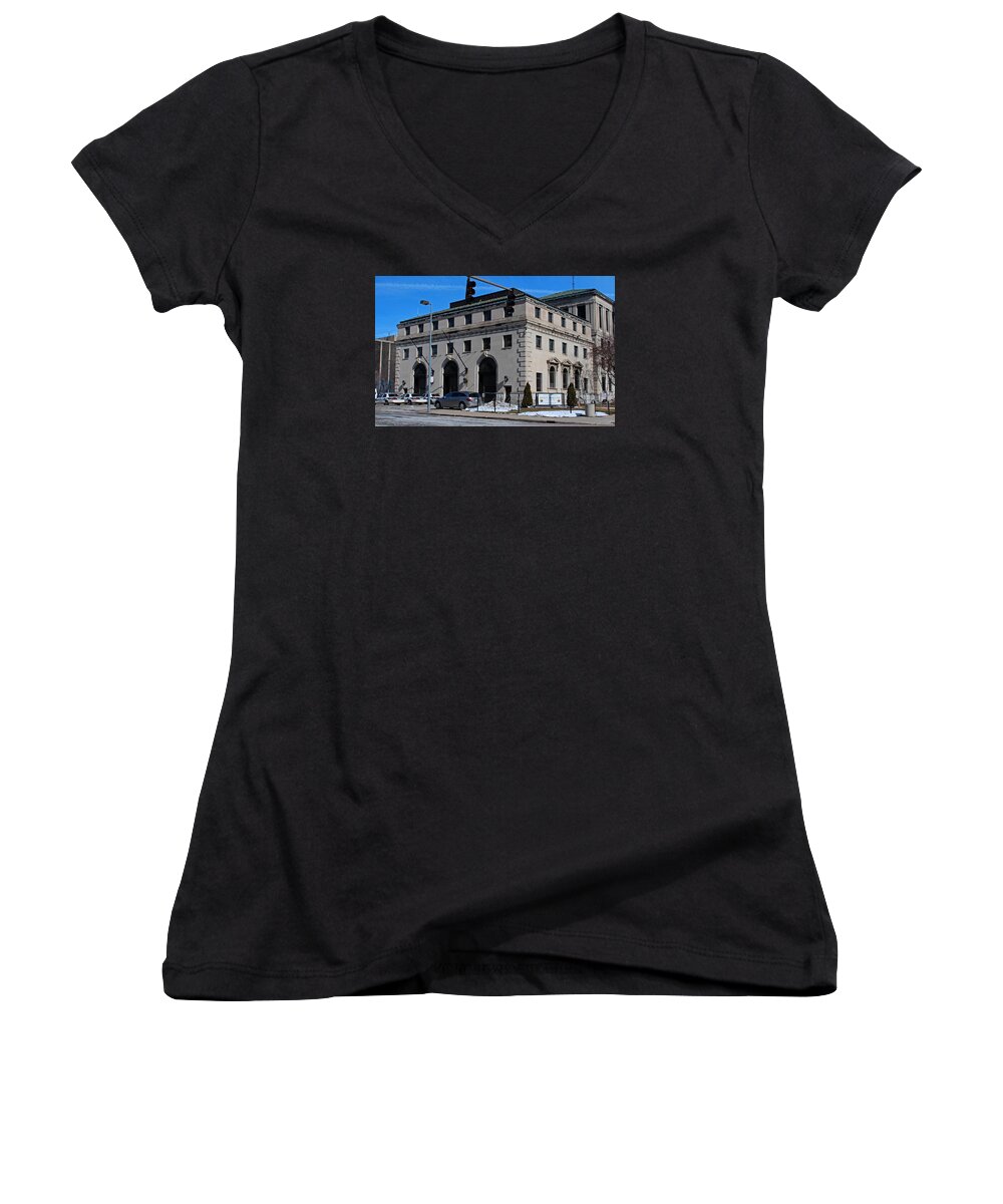 Safety Building Women's V-Neck featuring the photograph Safety Building by Michiale Schneider