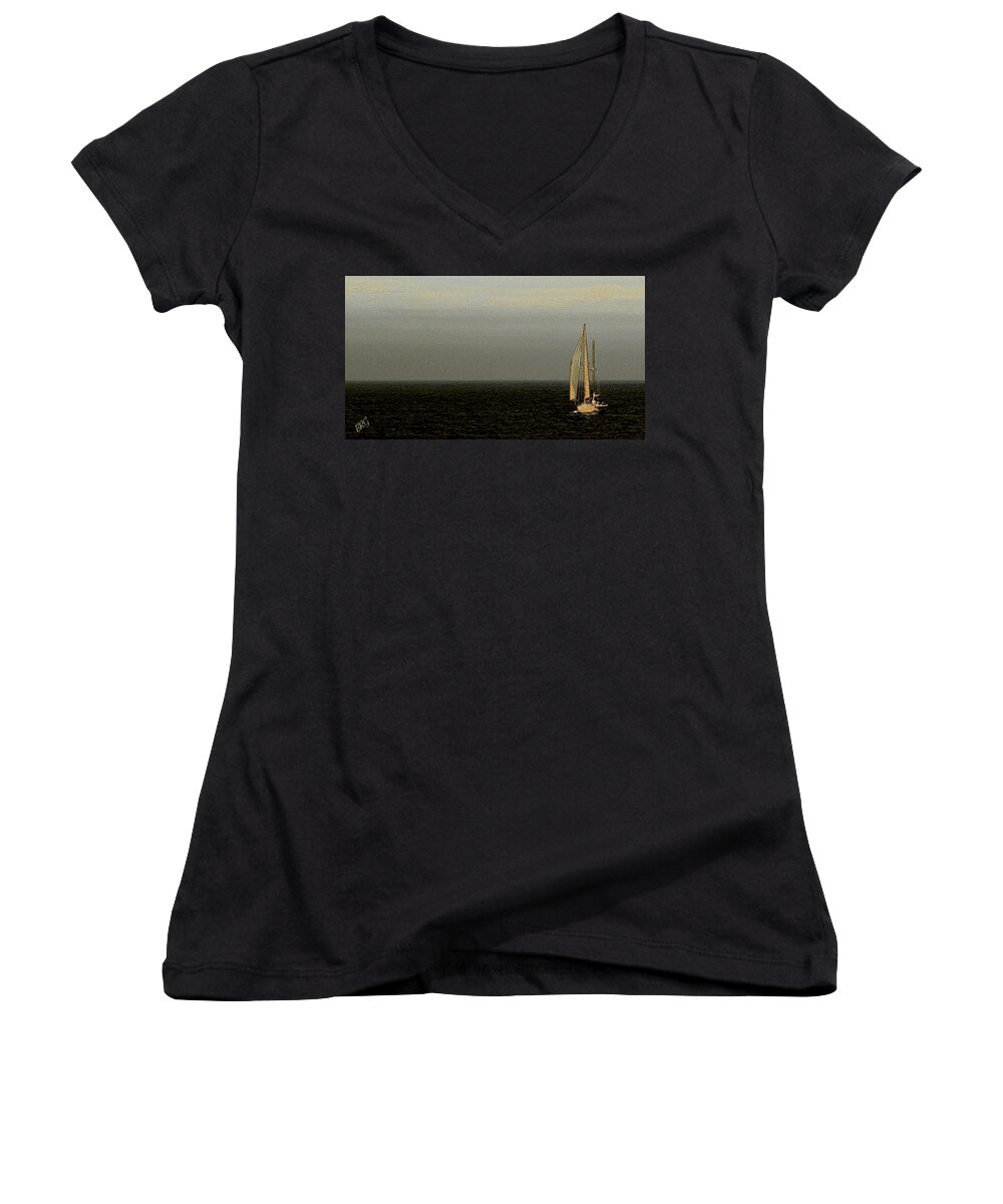 Seascape Women's V-Neck featuring the photograph Sailing by Ben and Raisa Gertsberg