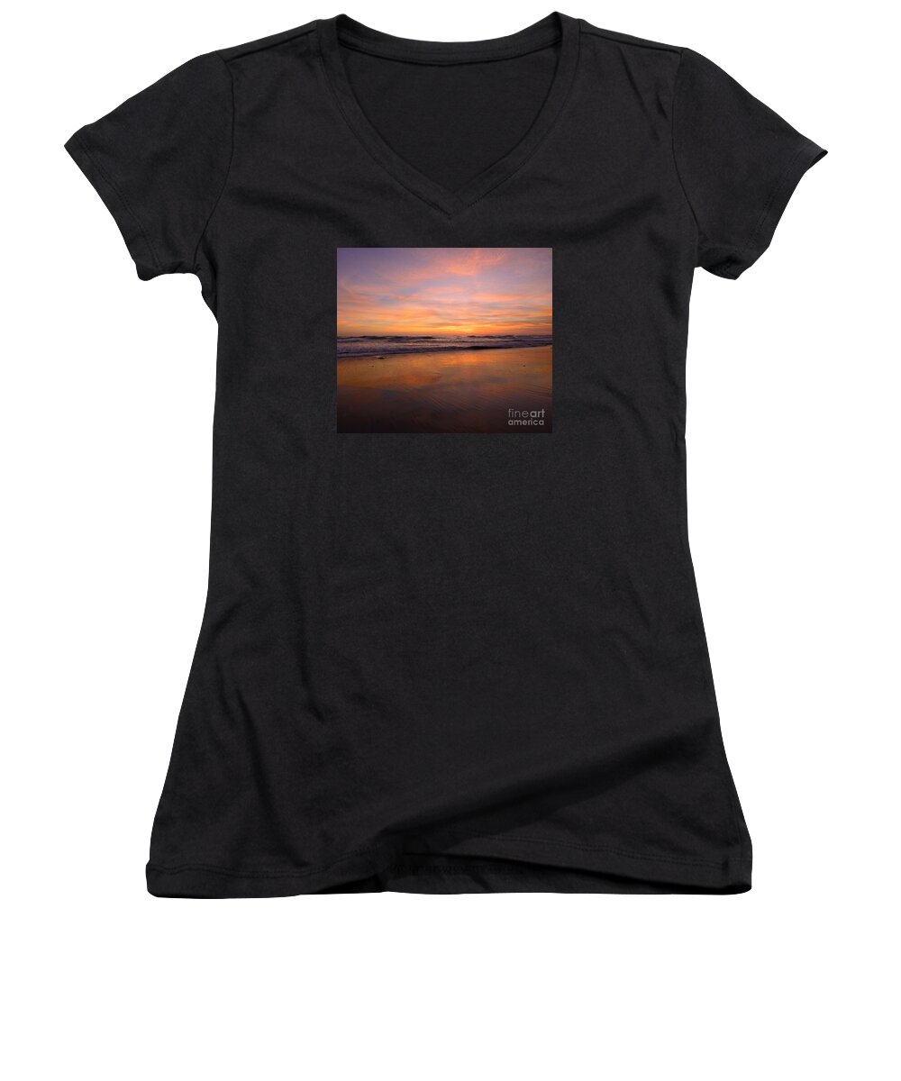 Encinitas Women's V-Neck featuring the photograph Superglow Cardiff By The Sea by John F Tsumas