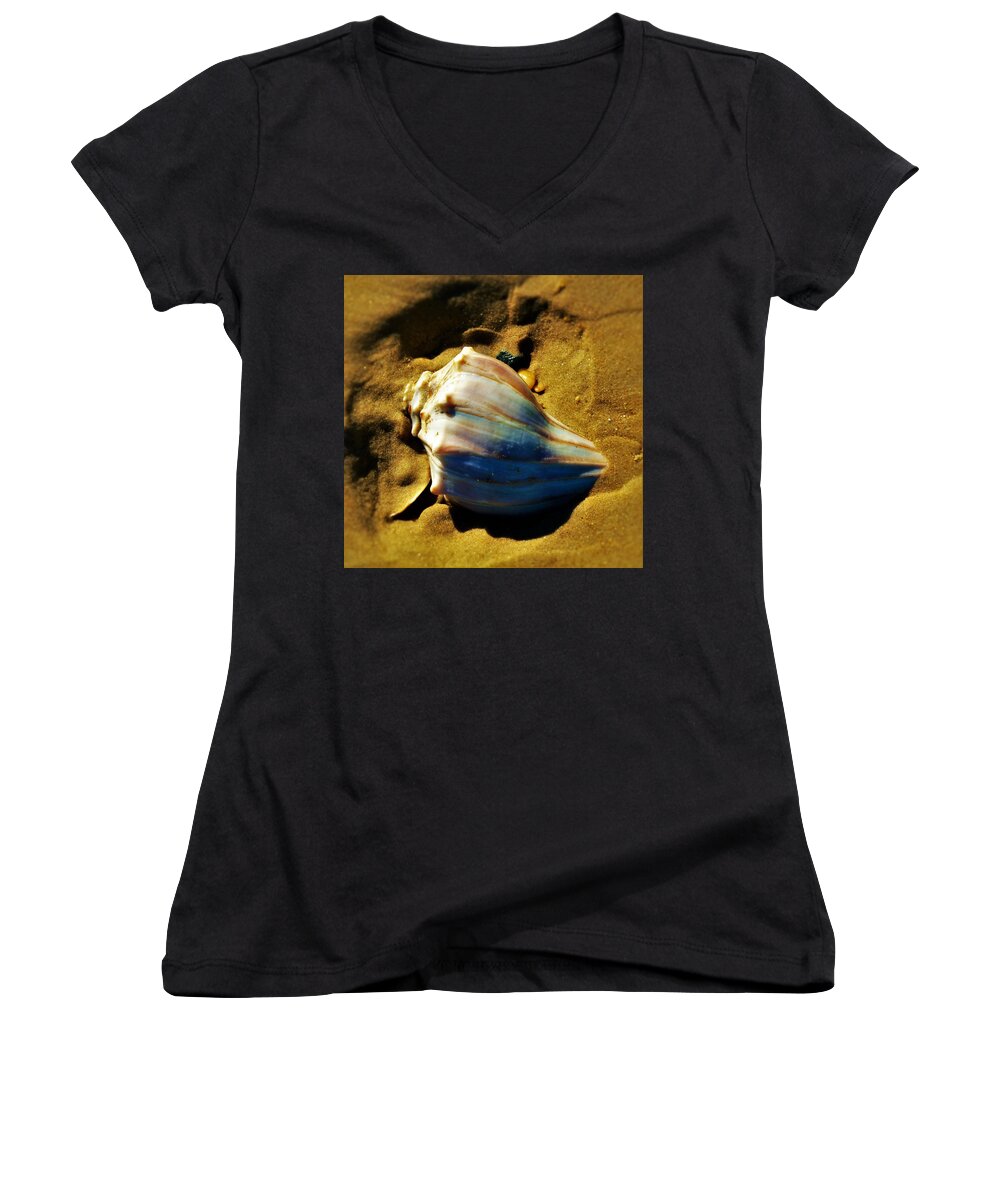 Beach Bum Pics Women's V-Neck featuring the photograph Sand Shell by Billy Beck