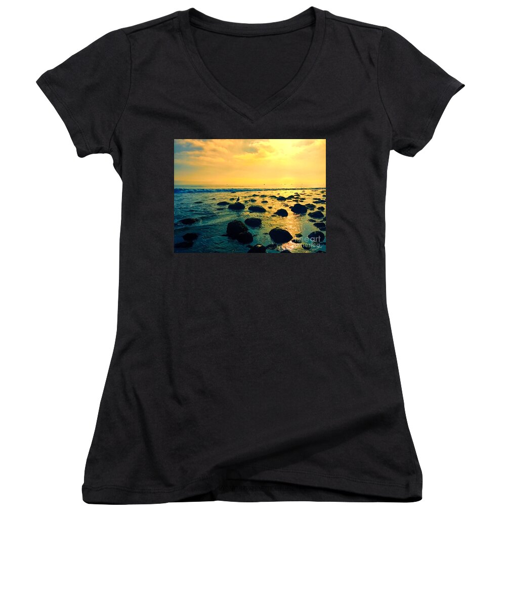 Photo Women's V-Neck featuring the photograph Santa Barbara California Ocean Sunset by Alicia Hollinger
