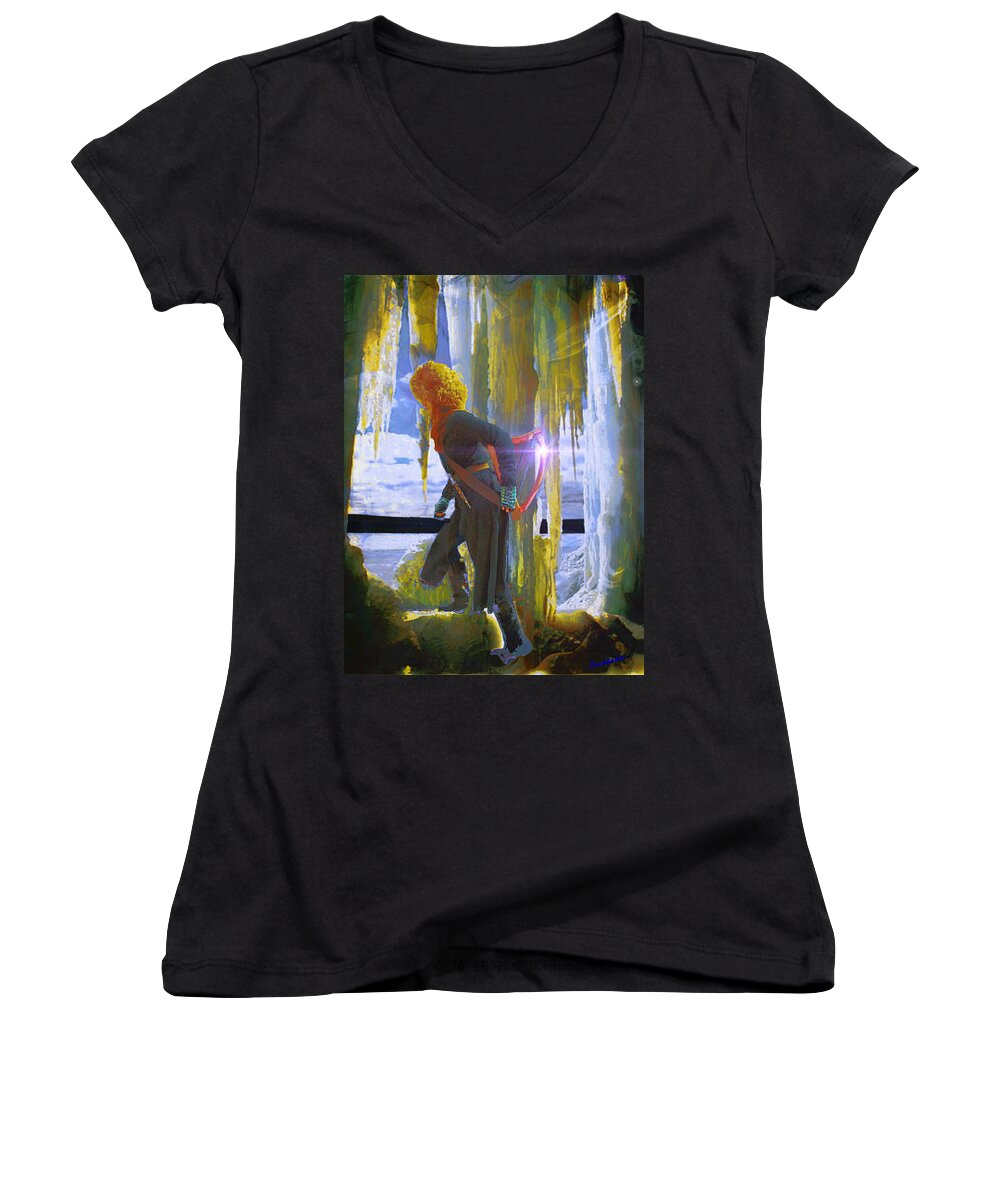 Icicles Women's V-Neck featuring the photograph Sarkis Passes Through the Ice Curtain by Anastasia Savage Ealy