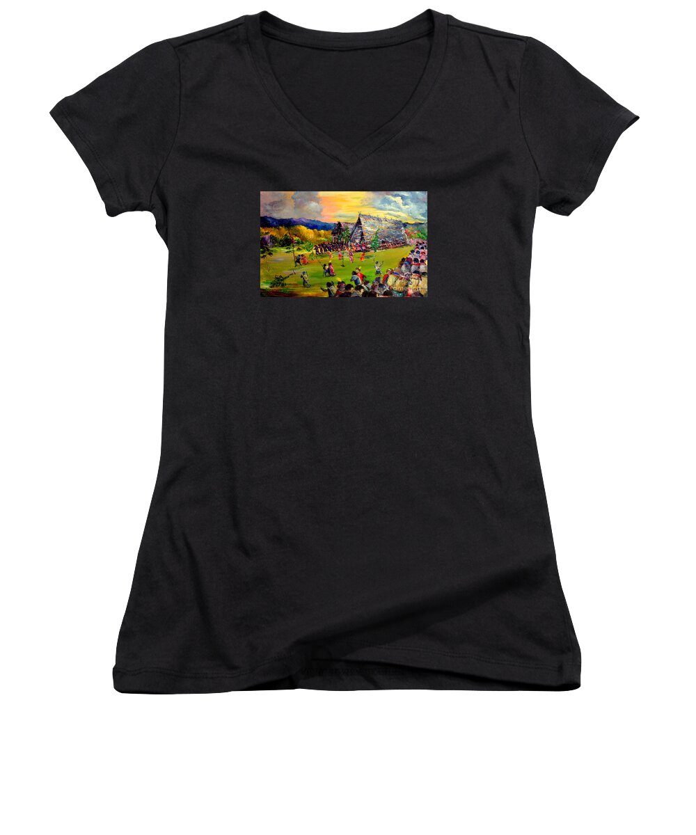 Tradition Women's V-Neck featuring the painting Sbiah baah by Jason Sentuf