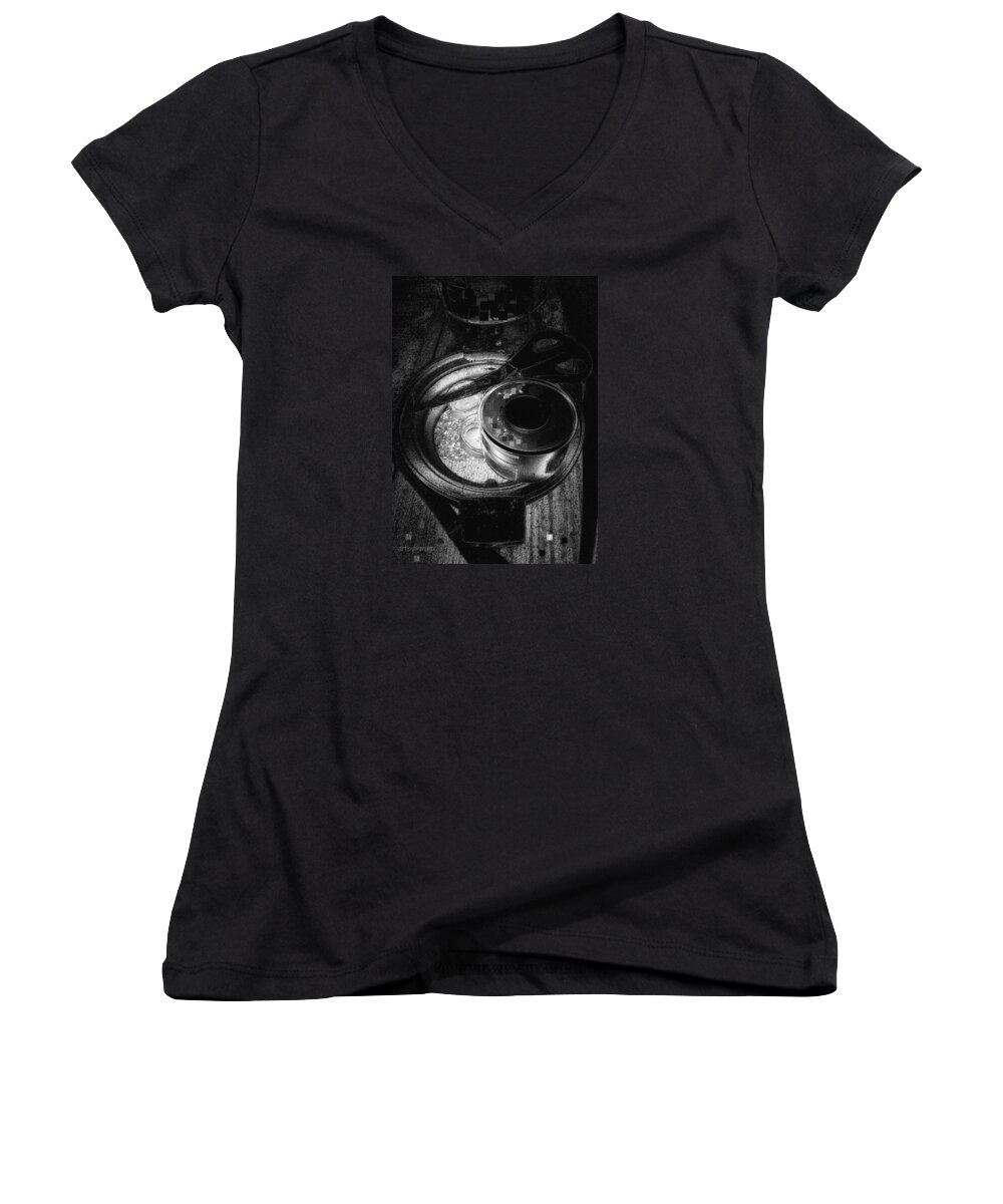 Scissors Women's V-Neck featuring the photograph Scissors and Tape by Mimulux Patricia No