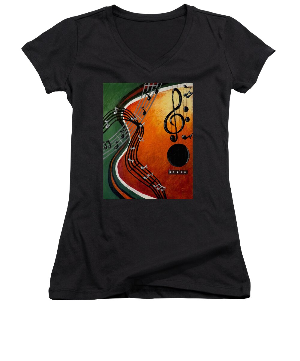 Acoustic Women's V-Neck featuring the painting Serenade by Teresa Wing