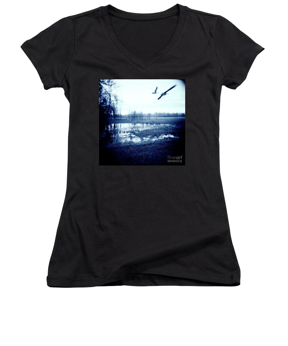 Geese Women's V-Neck featuring the photograph Series Wood and Water 3 by RicharD Murphy