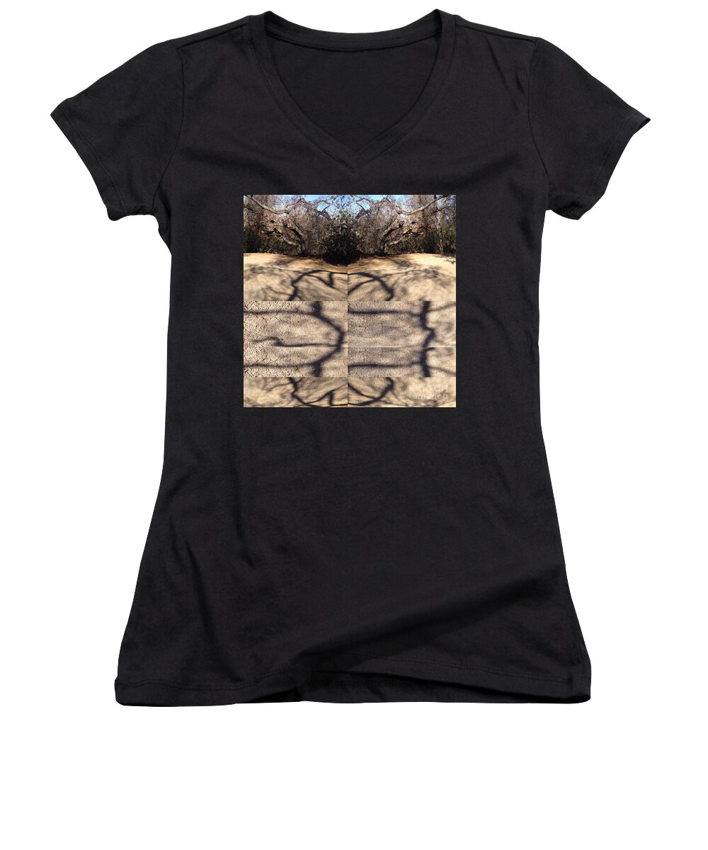Tree Women's V-Neck featuring the photograph Shadow Crack Lines by Nora Boghossian