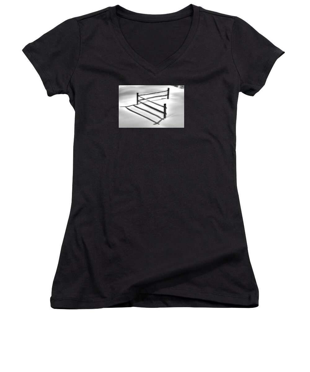 Winter Women's V-Neck featuring the photograph Shadows in the Snow - No. 1 by Michael Mazaika