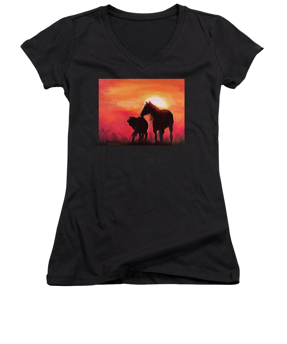 Shadows Of The Sun Women's V-Neck featuring the painting Shadows of the Sun by Karen Kennedy Chatham