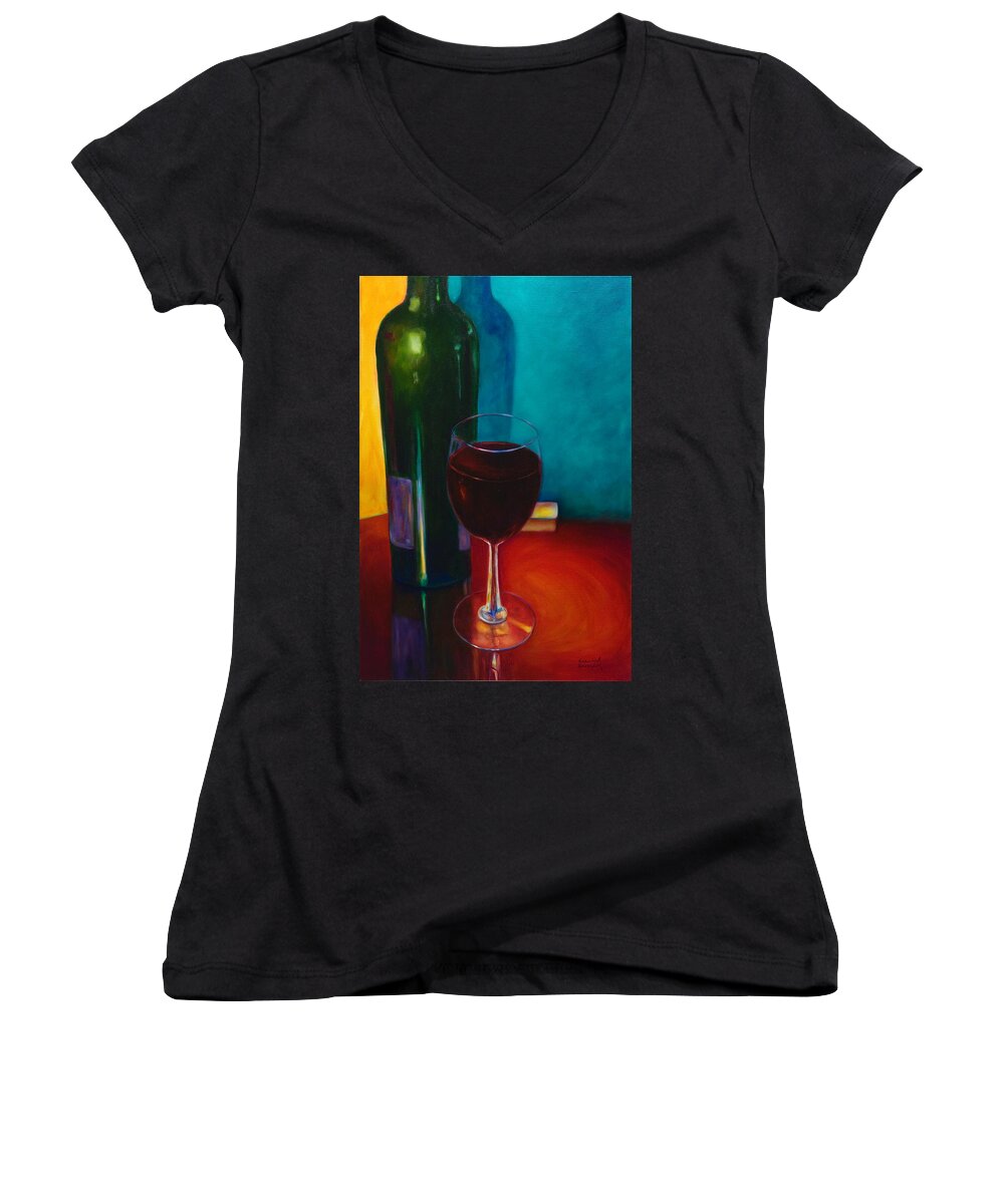 Wine Bottle Women's V-Neck featuring the painting Shannon's Red by Shannon Grissom